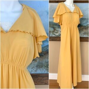 Vintage Empire Waist Full Length Dress | 70s Flutter Sleeve Babydoll Maxi Dress